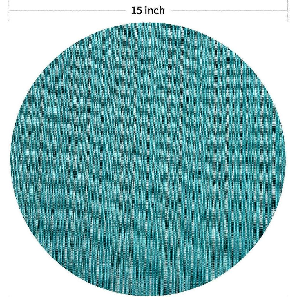 Placemats Set of 6 Vinyl Washable Place Mats for Dining Table Durable Plastic Woven Round Table Mats 15 Inches Easy To Clean(Round Turquoise)