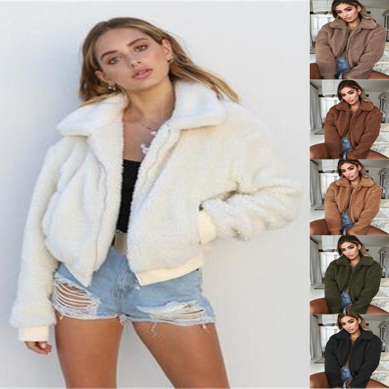 Gemütliche und modische Damen warme Teddybär-Taschen flauschige Fleece-Pelzjacke Mantel