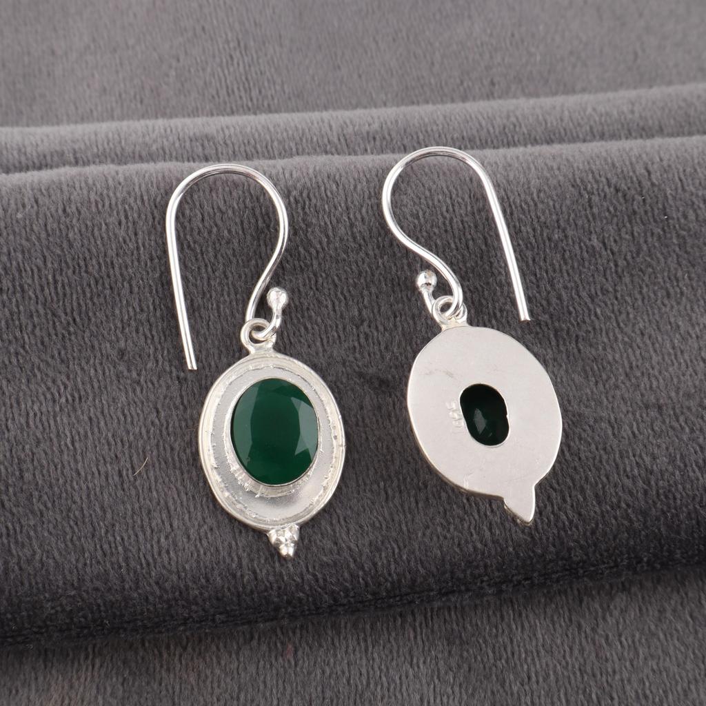 Green Onyx Earrings, 925 Sterling Silver Jewelry, Gemstone Earrings, Gift For Her Handmade Dainty Jewelry