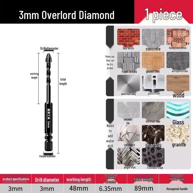 6mm Concrete & Glass Tungsten Steel Quad-Edge Tile Drill
