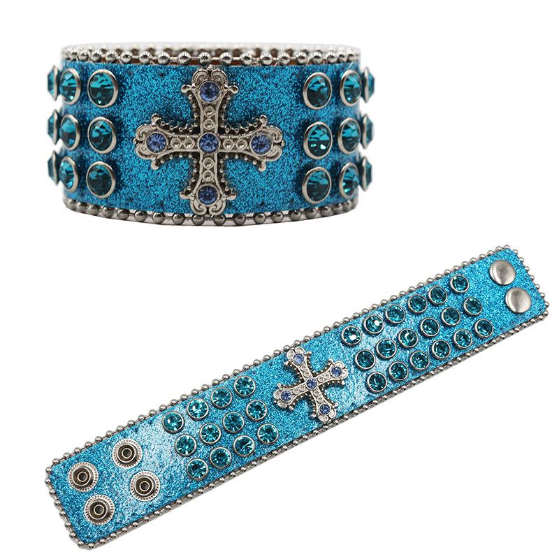 Kreuz Strass Armband Gothic Hip-Hop Punk Diamantenbesetztes PU Leder Armband