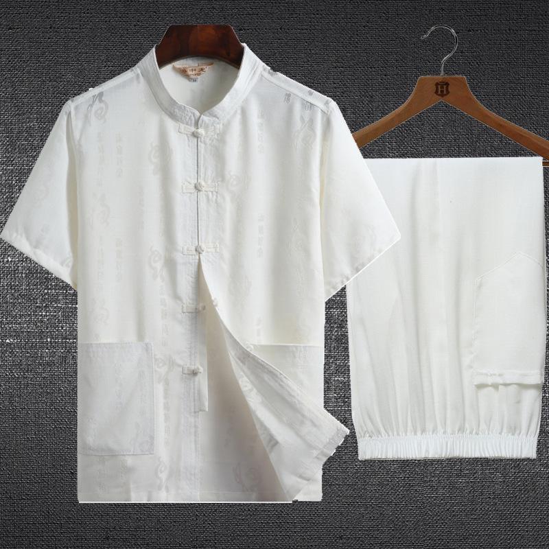 Men's Chinese-Style Summer Tang Suit: Short-Sleeve Linen Hanfu Robe for Middle-Aged and Elderly