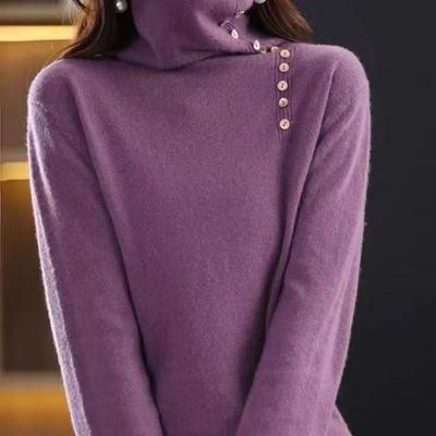 Cuffed Collar Women's Loose Knit Base Layer Stylish Autumn Winter New Arrival