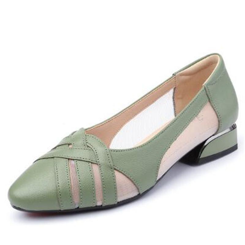 Fashion GKTINOO Pointed Toe Sandals Women Shoes Summer 2025 Designer Mid Heels Genuine Leather Woman Shoes Mesh Hollow Mujer Zapatos