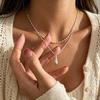Copper Color Simple Design Long Water Drop Pendant Necklace for Women Double-layered Clavicle Chain Fashion Zircon Gifts
