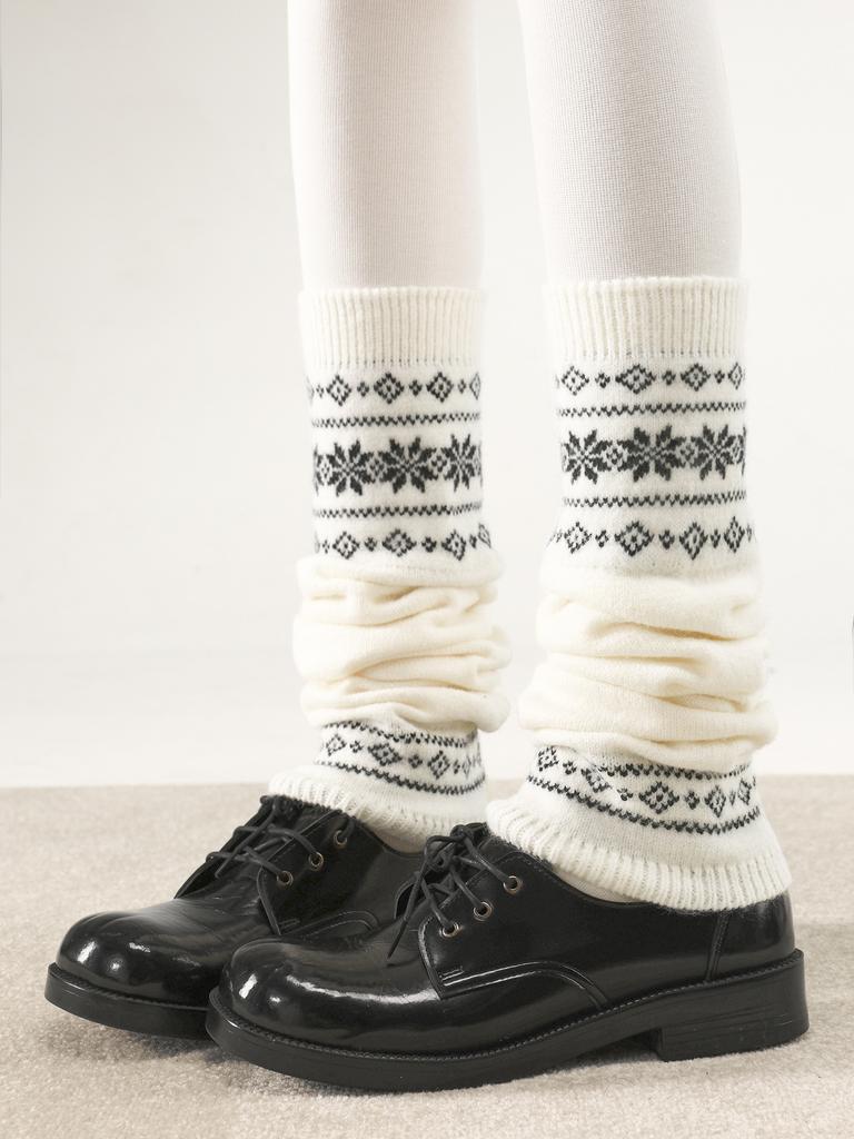 Fair Island Snowflake Women'S Autumn And Winter Knitted Skinny Long Tube Socks Japanese Thickened Warm Knee Pads Stacking Socks Over Knee Socks