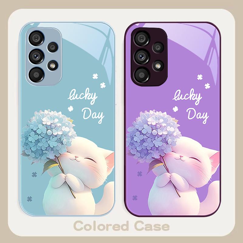 Cat Holding Flowers Samsung Galaxy S23 U Ltra 24 Plus S20 P Lus 21 FE S25 Ultra A70 A72 73 51 52 53 Tempered Glass Phone Case