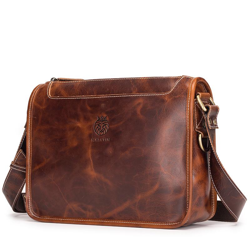 Men's Fashionable Single-shoulder Crossbody Bag, Men's Retro Oil-wax Genuine Leather Messenger Bag