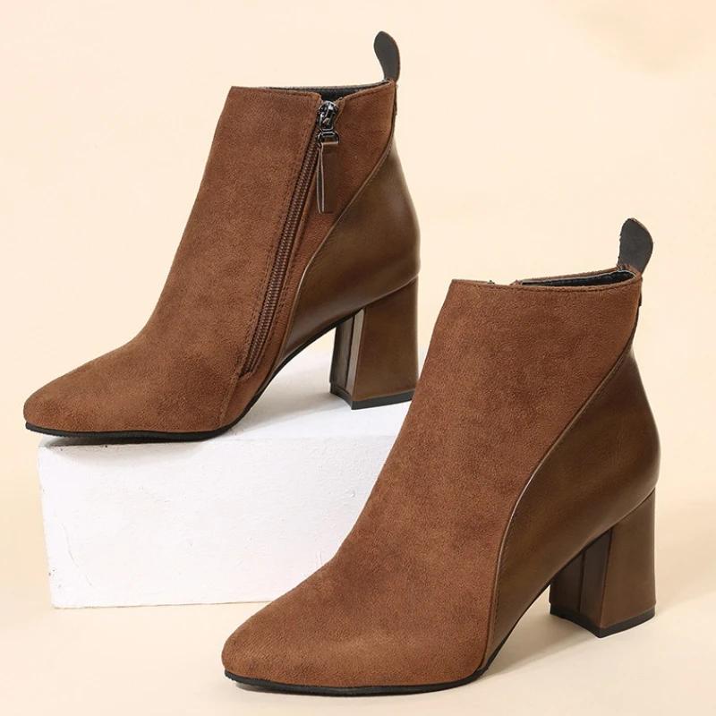 Women High Heeled Boots Fashion Suede Leather Boots 2025New Casual Ankle Booties Pointed Toe Short Boots for Women Designer Boot