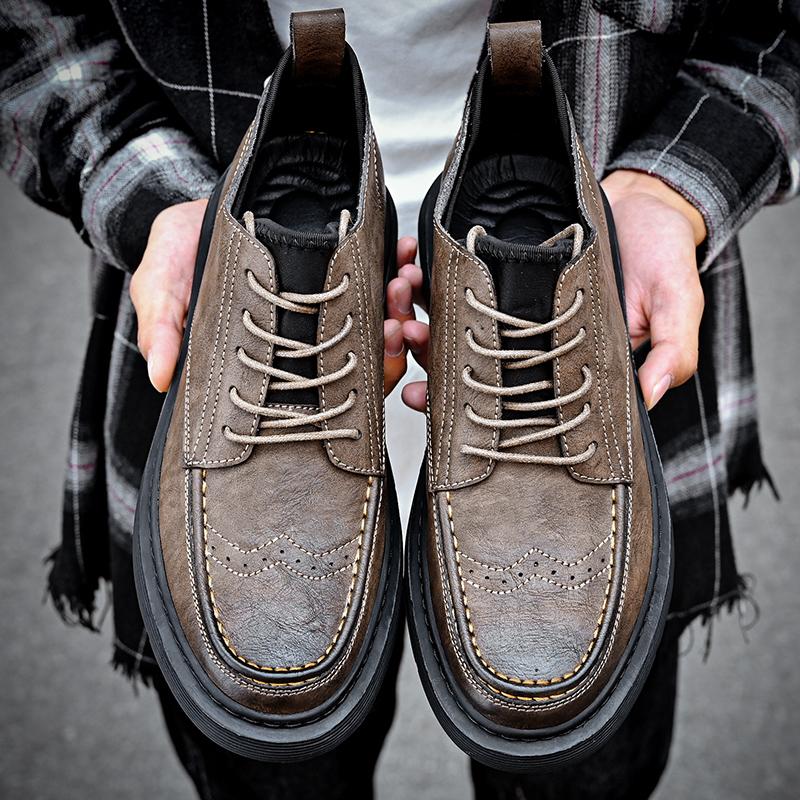 Classic Autumn Winter Casual Leather Men Boots Brogue Lace Up Anti Slip Soles Daily Outdoor Walking Shoes For Man