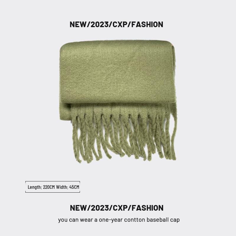 

Зимний белый толстый однотонный шарф 2024 года для девочек - корейский стиль, универсальная студенческая шаль 230cm x 38cm