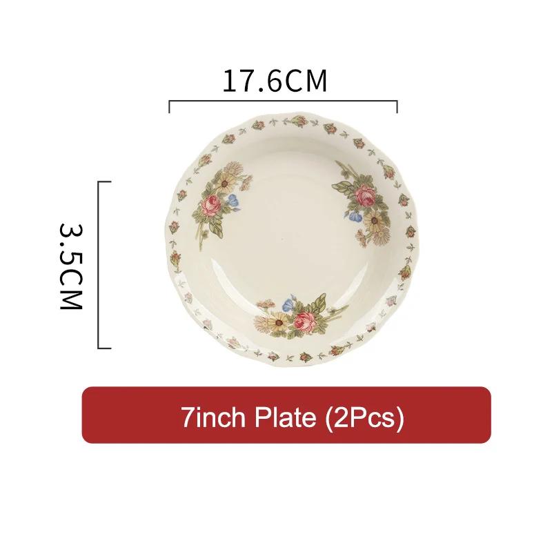 SOLECASA European Style Retro Ceramic Tableware Rose Pattern Bowl Plates Dessert Dish Spaghetti Plate Fruit Salad Bowl household