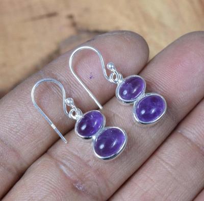 Amethyst Gemstone Solid 925 Sterling Silver Birthstone Earrings Gift For Her Handmade Jewelry Boho Earrings