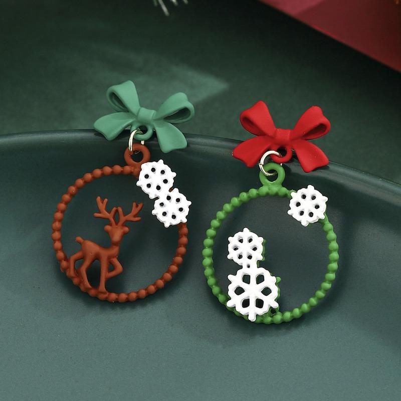 Christmas New Silver Needle Earrings Women's Elk Snowflake Earrings Bow Alloy Earrings