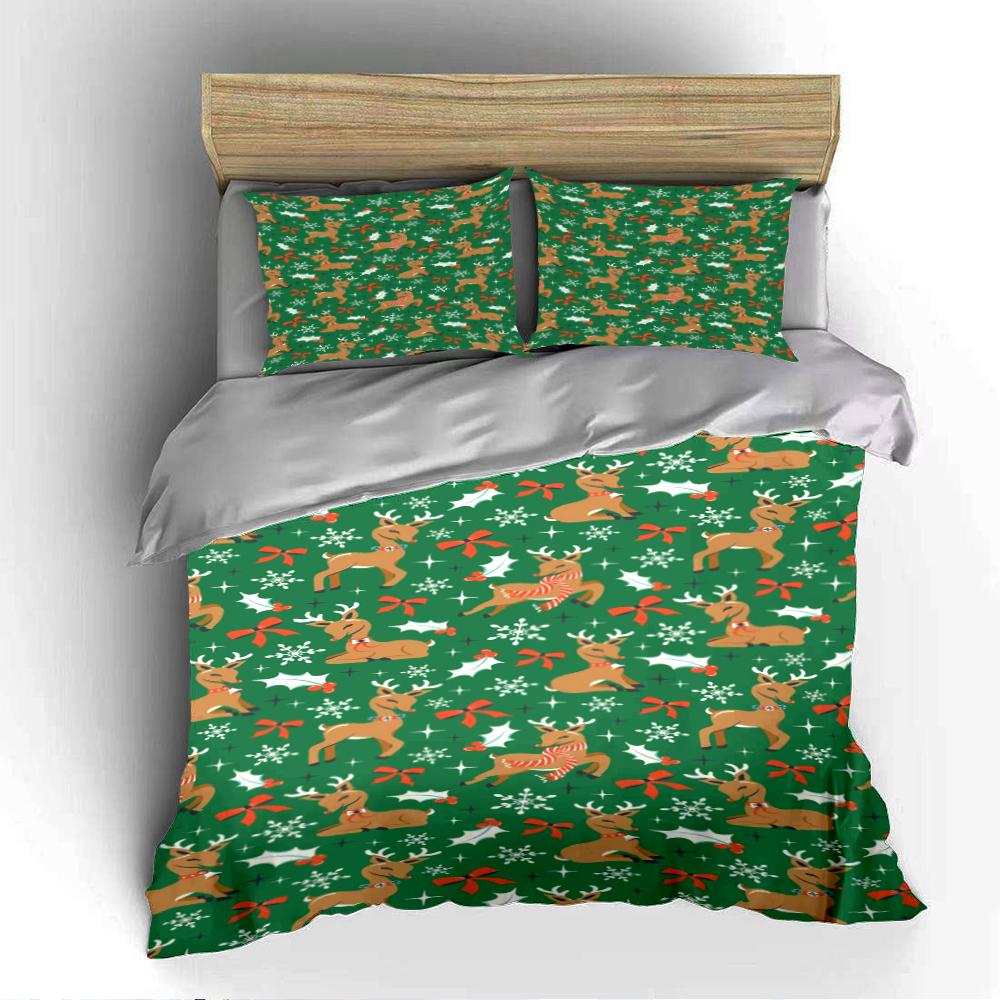 Merry Christmas Festive Print Bedding Set (1 Duvet Cover, 2 Pillowcases, Duvet Not Included)