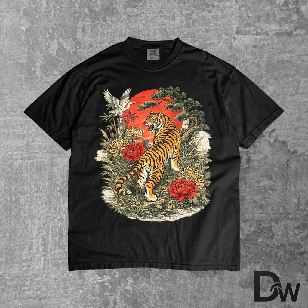 Retro Tiger T Shirt, Vintage Boho Tiger Tee, Linocut Style Wildcat Shirt, Cottagecore Animal Graphic Tee, Unisex Nature Inspired Shirt