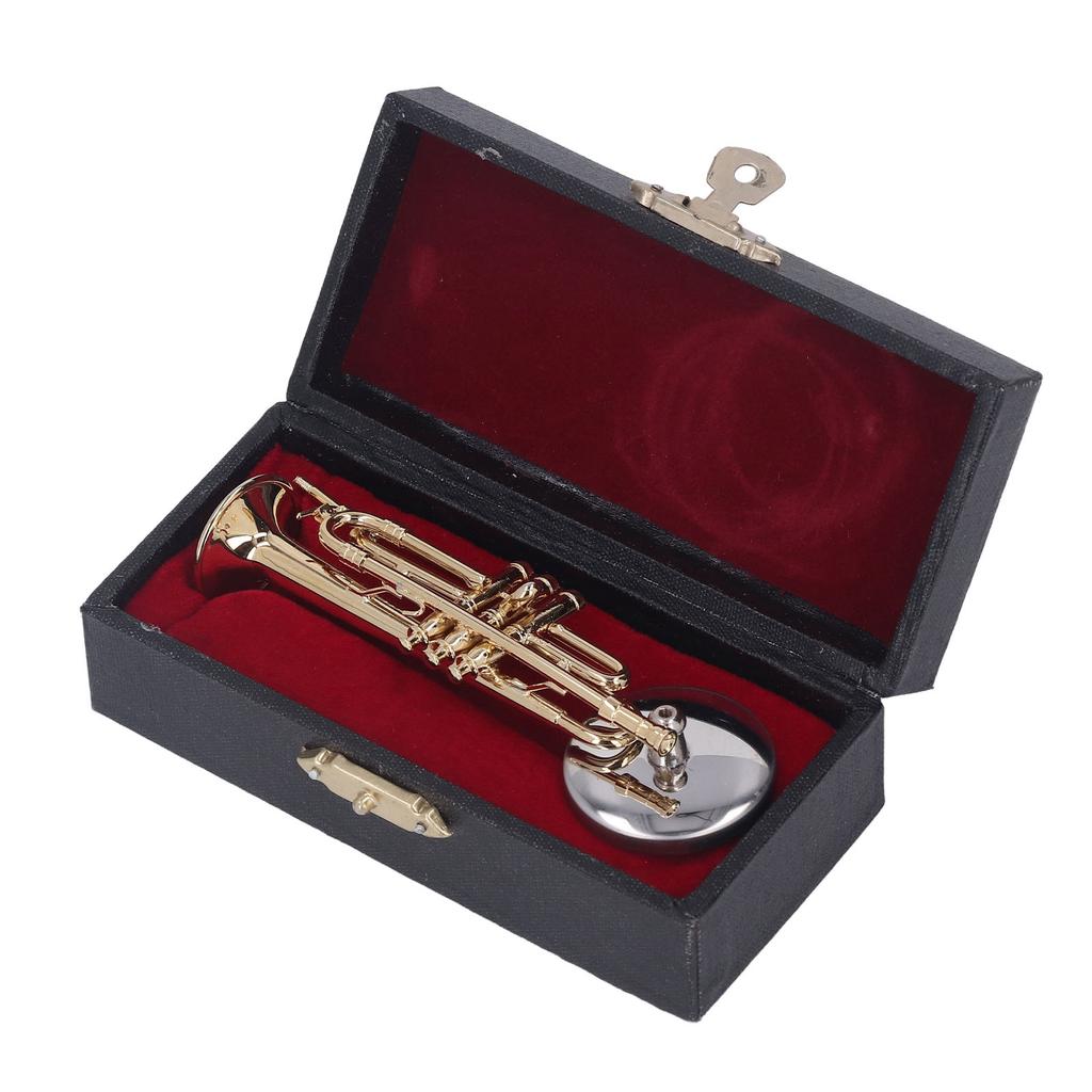 Miniature Trumpet Durable Brass Exquisite Design Romantic Vibes Mini Trumpet Model with Stand Case for Desk Bookshelf