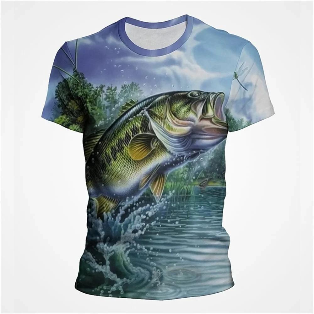 Men's Outdoor Fishing T-shirt, Casual Breathable Top, Short Sleeved, 3D Printed, Sporty and Fashionable Fitness, Large Size, Summer