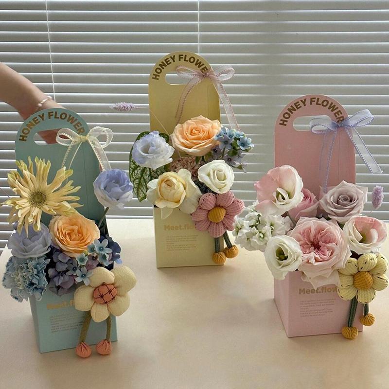 2Pcs Creative Hand-Folded Folded Flower Box Flower Gift Box Romantic Flower Arrangement Box Portable Bouquet Wrapping Box