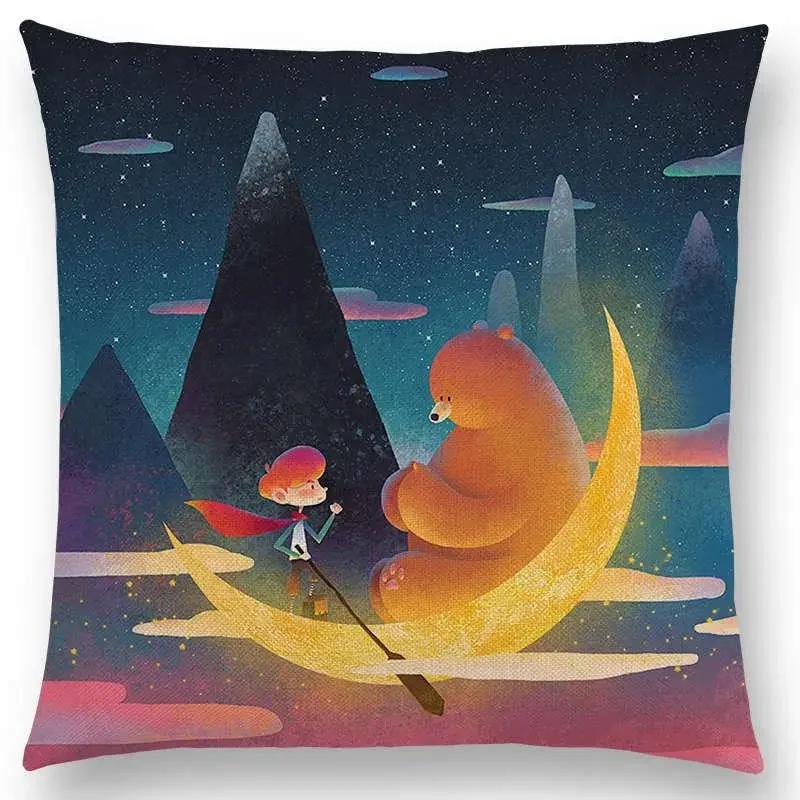 Neuankömmling Bunte Träume Schwarze Katze Niedliche Mädchen Magische Sonne Mond Warm Stern Kissenbezug Autoabdeckungen Sofa Wurfkissenbezug