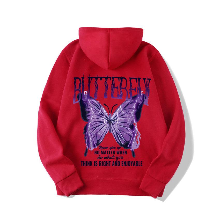 2025 European and American new letter fashion multi-color butterfly casual hooded fleece sweater
