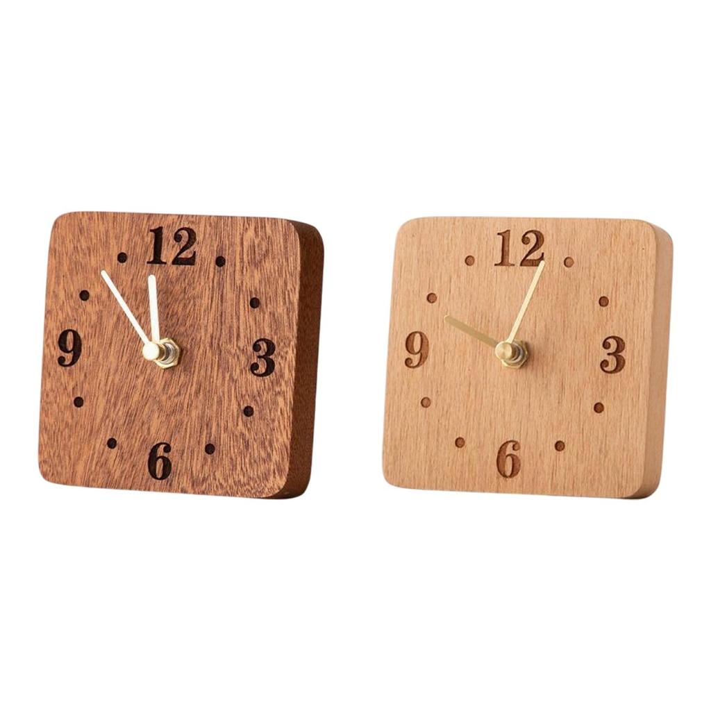 Non Ticking Silent Clock Square Shape Sturdy Wooden Table Clock on Stand Wood