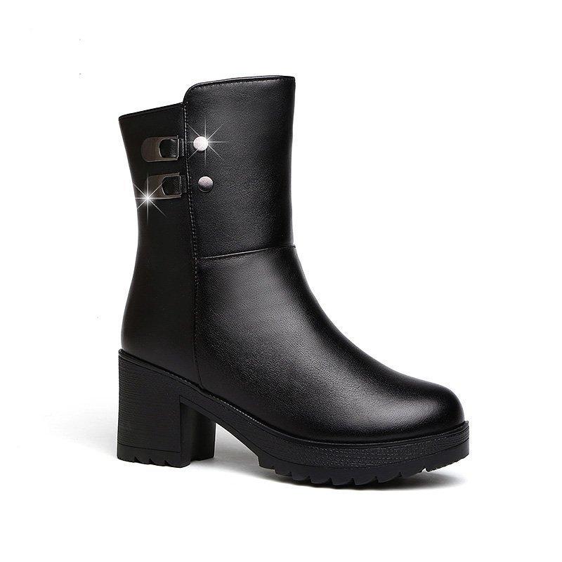 

Coarse heel cotton boots warm and non-slip mother shoes medium tube cotton shoes platform winter boots new shoes 41 чорний