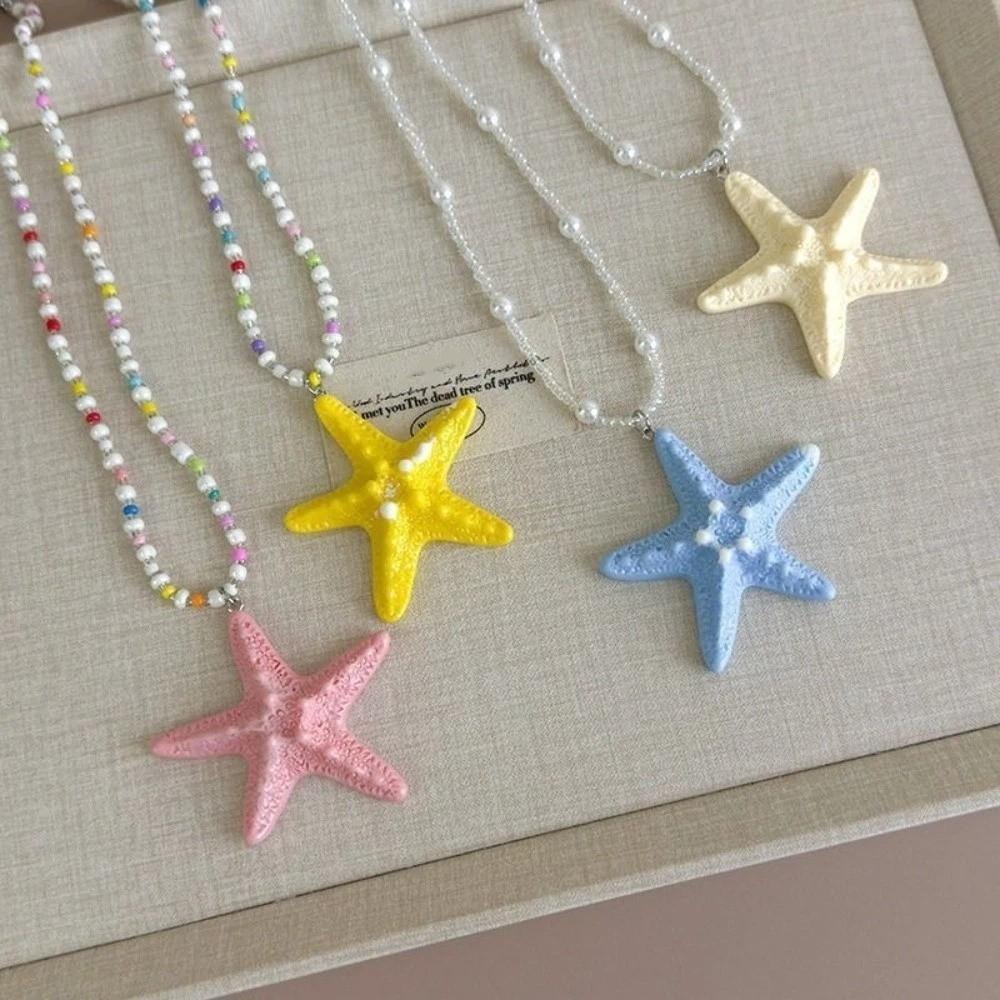 Bohemian Starfish Necklace Dopamine Bead Summer Clavicle Chain Starfish Choker Photography Props