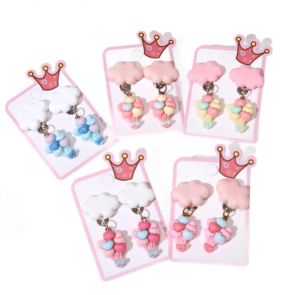 Cute Cloud Balloon Earrings for Girls - No Piercing Princess Style Dangle Clips
