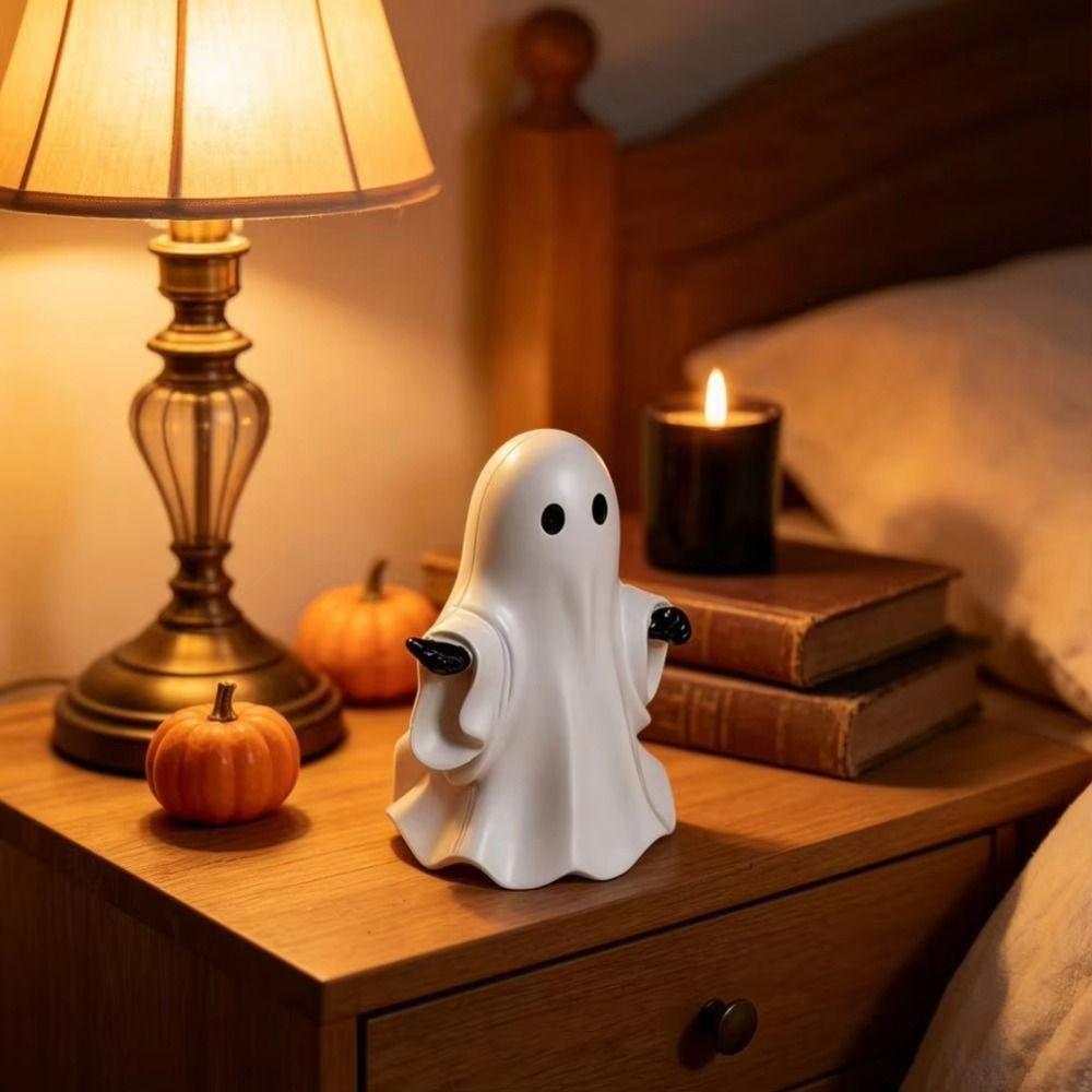 Resin Ghost Decor White Color Halloween Ornament Cute Style Cute Ghost Figurine Indoor Use