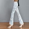 2024 Floral Plaid Elastic Waist Slimming Micro Flare Women's Pants