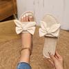 Summer New Bow One-word Solid Color Round Head Fashion Women's Large-size Bottom Slippers