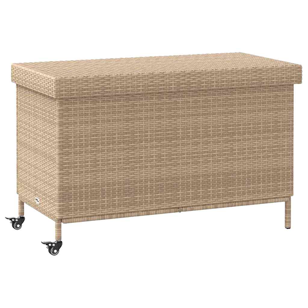 Garden Storage Box with Wheels Beige 110 x 55 x 73 cm Poly Rattan