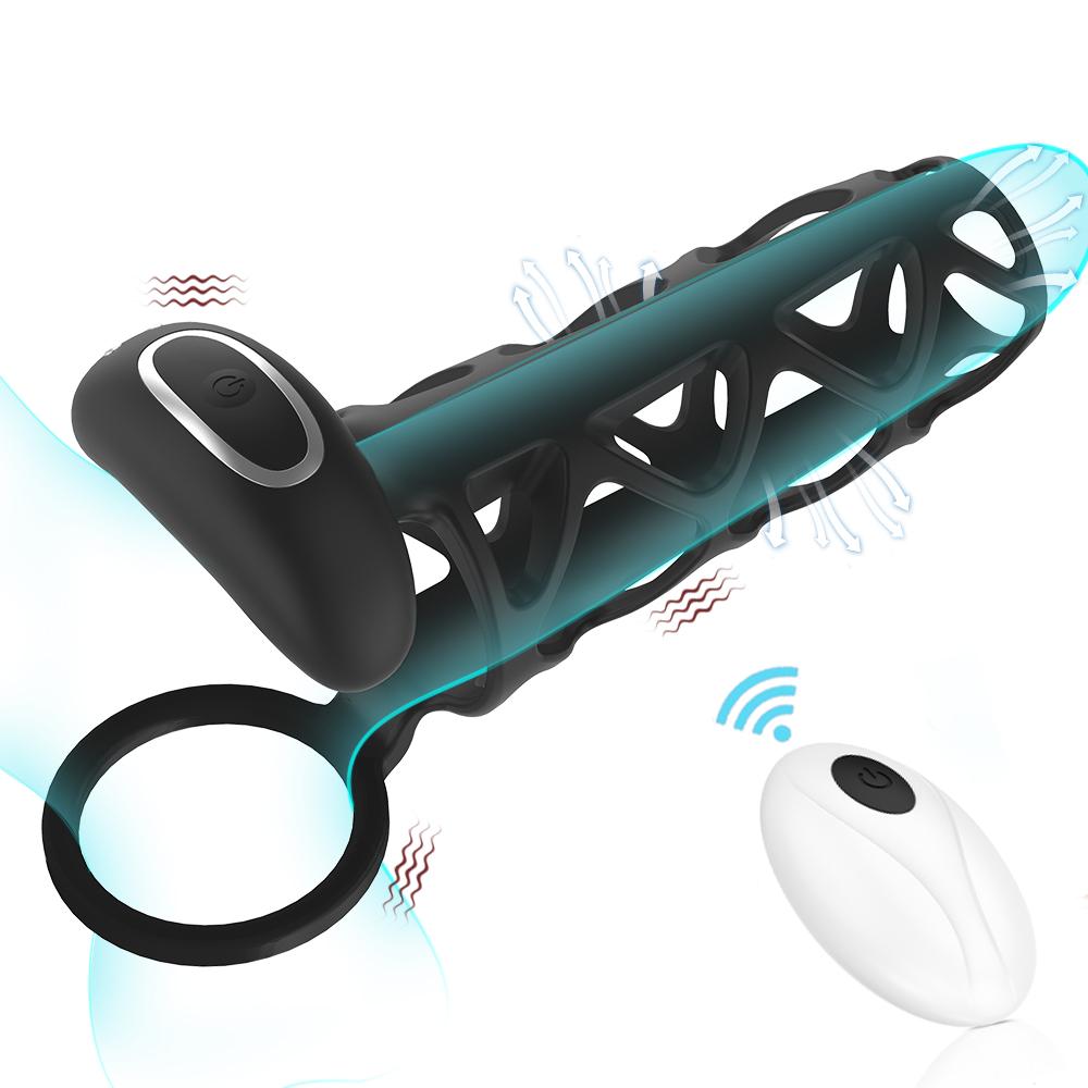 Vibrating Cock Ring Penis Extender Sleeve Male Penis Vibrator Delay Ejaculation Wireless Control Adult  Sex Toys for Men Couples