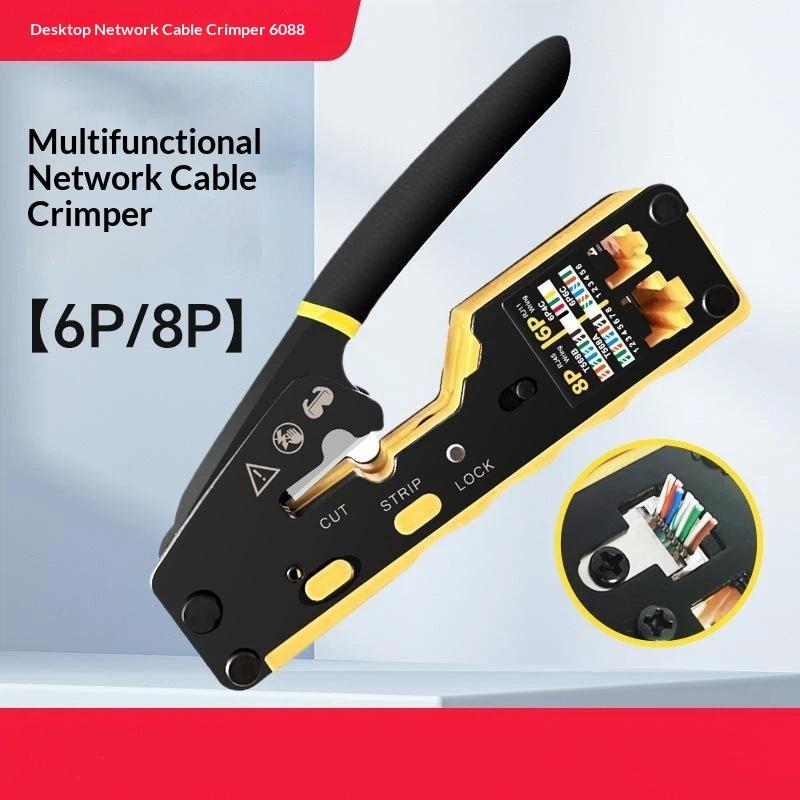 Rj45 Network Crimper - 3-In-1 Crimp/Cut/Strip Lan Cat8/7/6A/6/5E (Stp/Utp) & Rj11/12 Tel Modular Cable