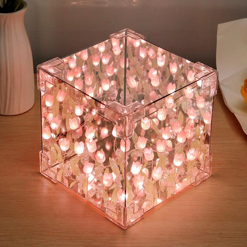 Tulip Night Light Flower Sea Rubik's Cube Night Light Desktop Ambience Light Diy Creative Gift Handmade Materials Pack