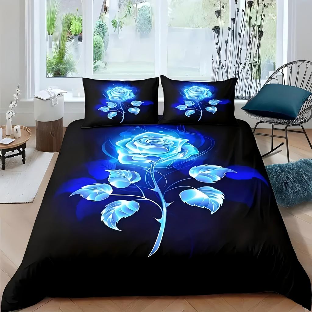 Blooming Blue Rose 3D Printed Quilt Cover Beautiful Rose Bedding Cover Pillowcase Luxury Home Textiles Floral Duvet Cover Sets