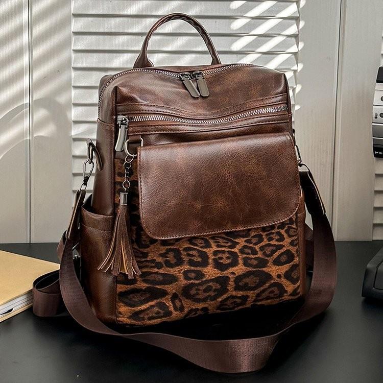 IELGY Ladies Backpack Retro Leopard Print Fashion Large Capacity