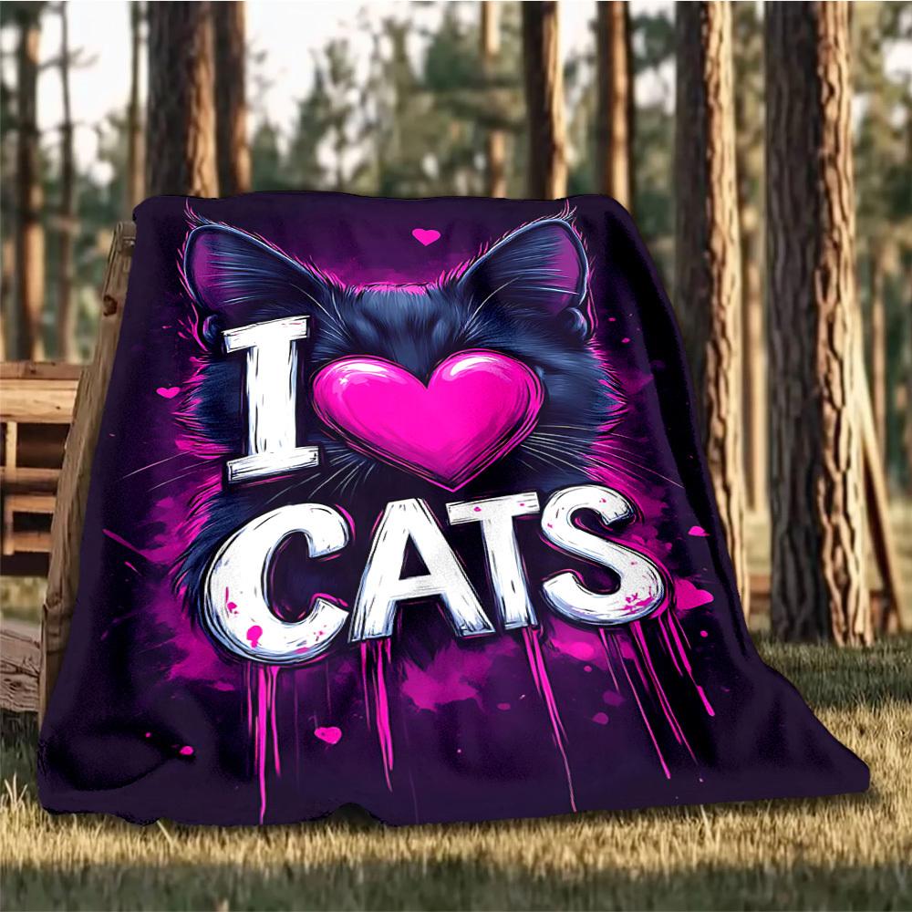 1pc I Love Cats Print Outdoor Blanket, Lightweight Polyester,