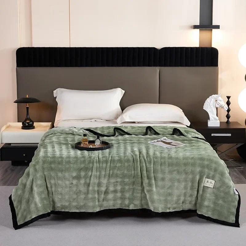 Soft Blankets Fluffy for Bed Cute Bubble Thick Throw Warm Winter Blanket Queen Size White Rabbit Plush Comfortable Sofa Blanket