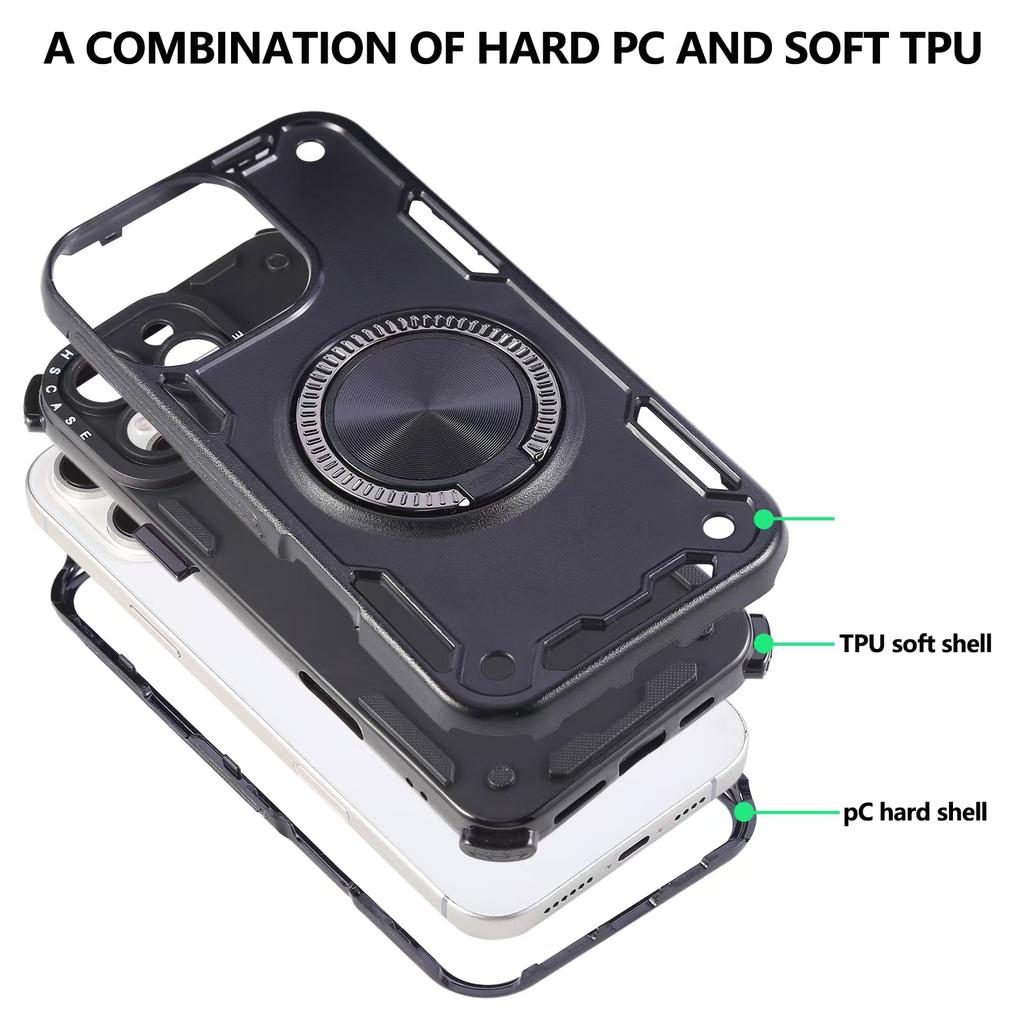 For iPhone 16 Pro Max Case Ring Kickstand PC+TPU Shockproof Phone Back Cover