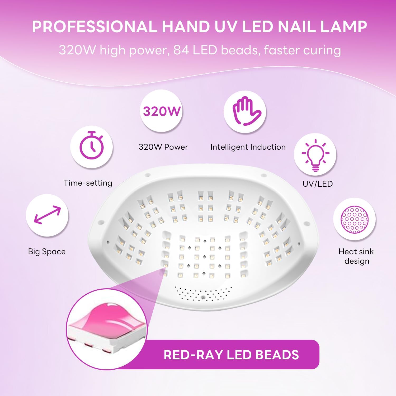 

320W UV LED Nail Lamp, 84Pcs LED Beads, Fast Gel Curing, 4 Timer Settings, Auto Sensor, Portable Handle United States