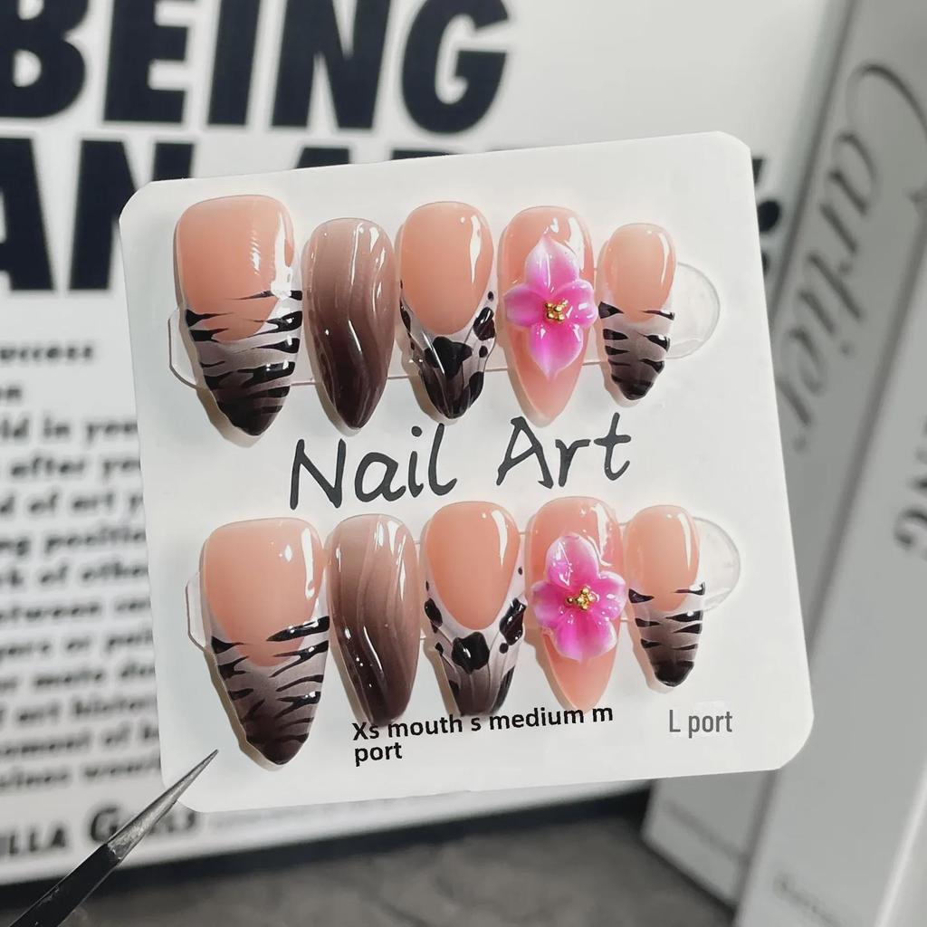 Handmade 3D Carved Ice-Transparent French Nail Art Patches, Ins-Style Almond Nails