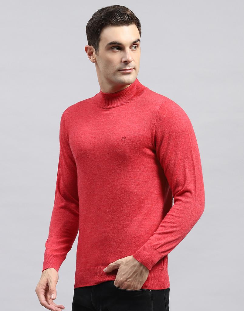 Monte Carlo Mens Solid Red High Neck Full Sleeve Pullover