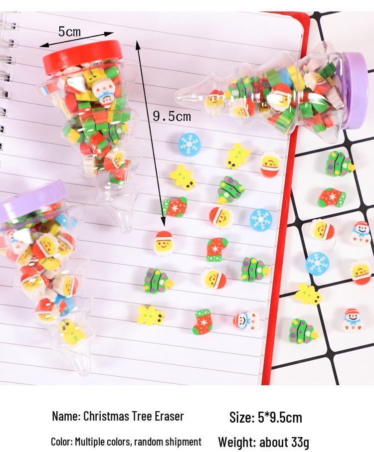 Cartoon Christmas Eraser Set: Cute Tree, Santa, Snowflake Designs for Kids