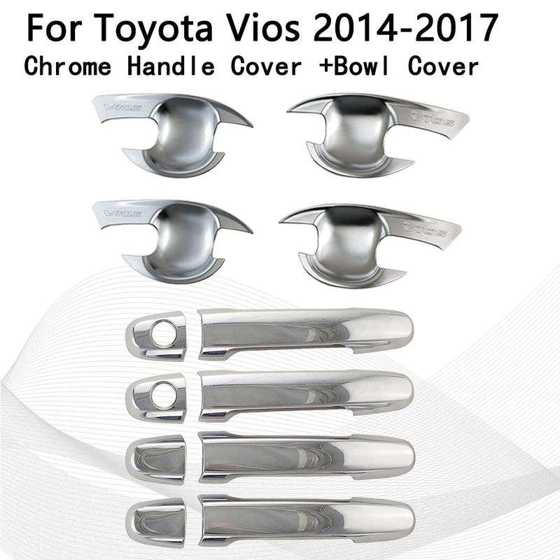För Toyota Vios 2014 2015 2016 2017 Kromdörrhandtagsskydd och Skålskydd Dekorationslist Klistermärke Styling Biltillbehör