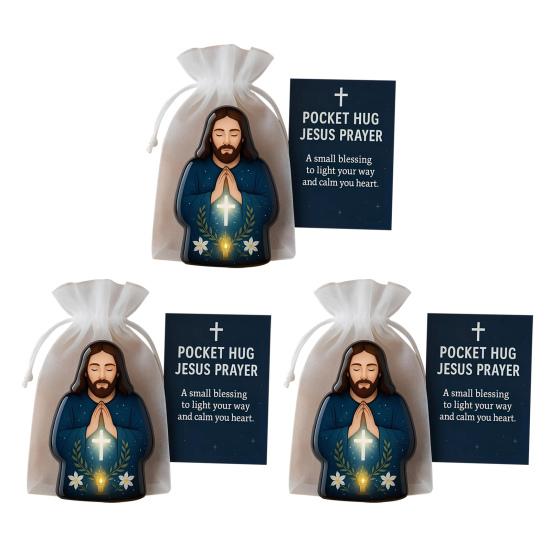 Pocket Hug Jesus Gift Blessing Jesus Prayer Figurine with Card Christian Pocket Hug Keepsake Religious Faith Ornament for Christian Gifts