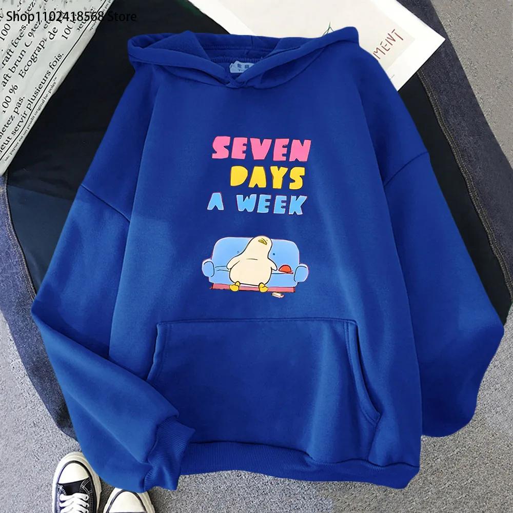 Seven Days A Week HoodiesDuck Kawaii Cartoon Sweatshirts Korean Style Casual Women Winter Coats Clothing for Girls Tops