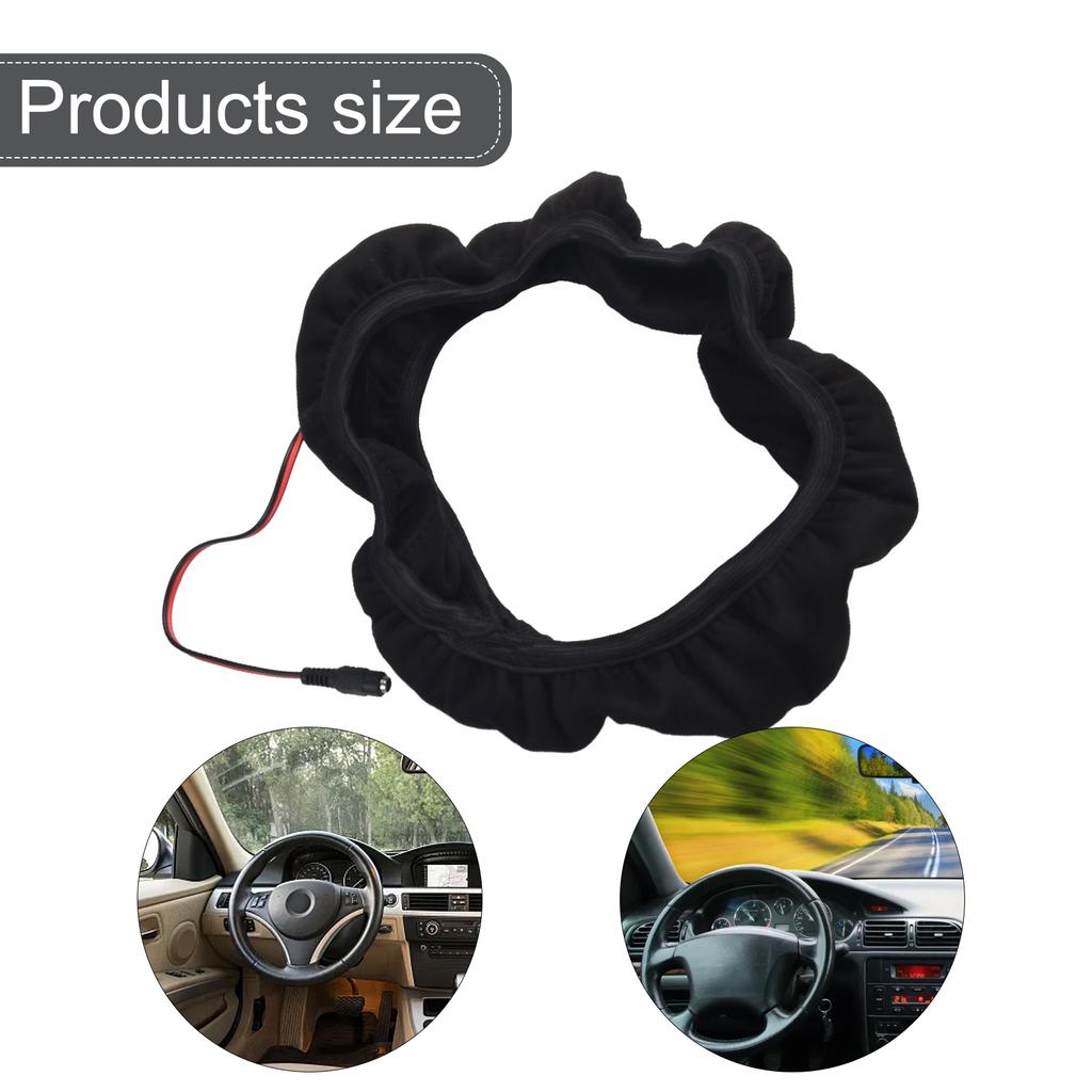 38cm Heated Steering Wheel Cover 12V Electric Heating Cover Soft Plush Cover 10w Heated Steering Wheel Cover Accessories