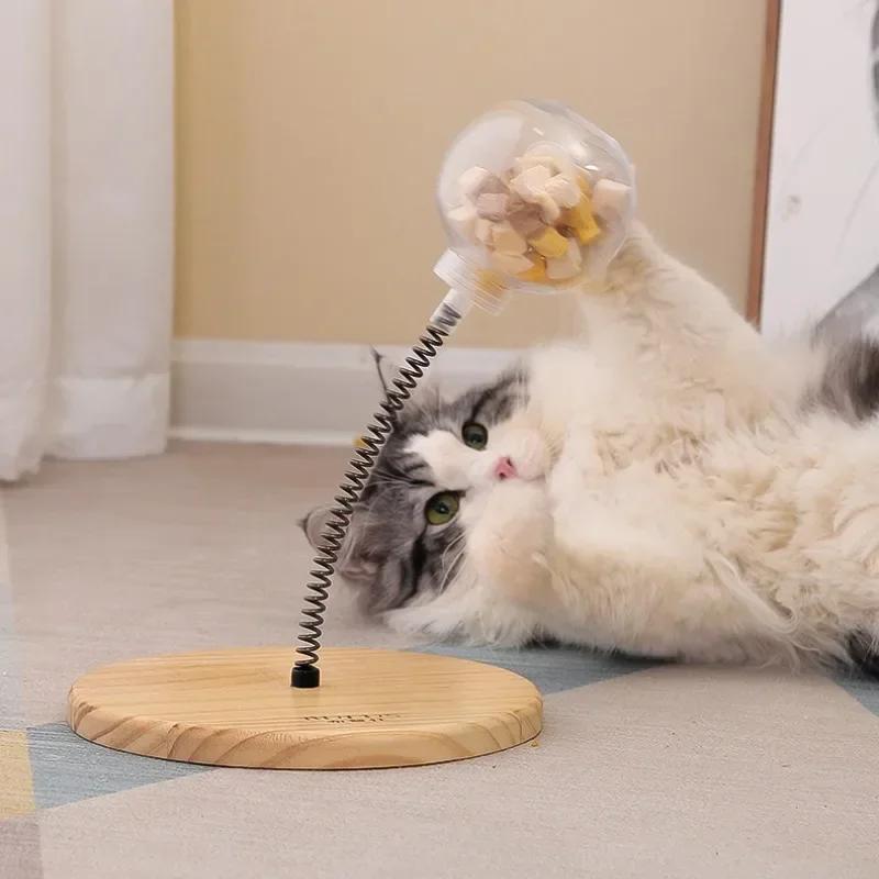 Funny Cats Toys Solid Wood Spring Turntable Tumbler Swing Kitten Interactive Amusement Accessories Prevent Food Leakage Feeders